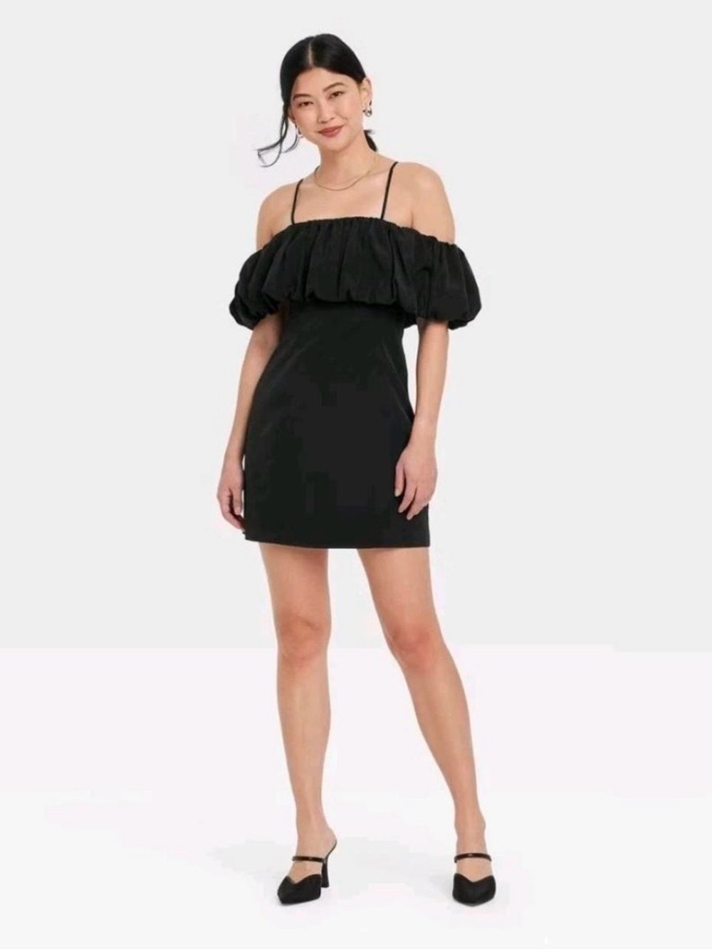 A new day Off-Shoulder Ruffle Mini Dress - Black